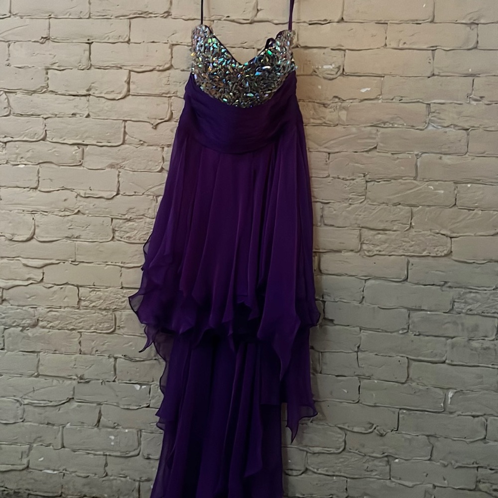 PURPLE RHINESTONE STRAPLESS LA FEMME COCKTAIL DRESS